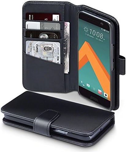 HTC 10 Case - Terrapin HTC 10 Leather Case - GENUINE LEATHER - Executive Folio Wallet Cover Flip - Card Slots - Bill Compartment - Black
