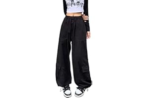 Linsennia Parachute Pants Wide Leg Pantaloni Cargo Donna Y2k con Tasche Larghi Cargo Pants Ragazza Streetwear Emo Grunge Goth