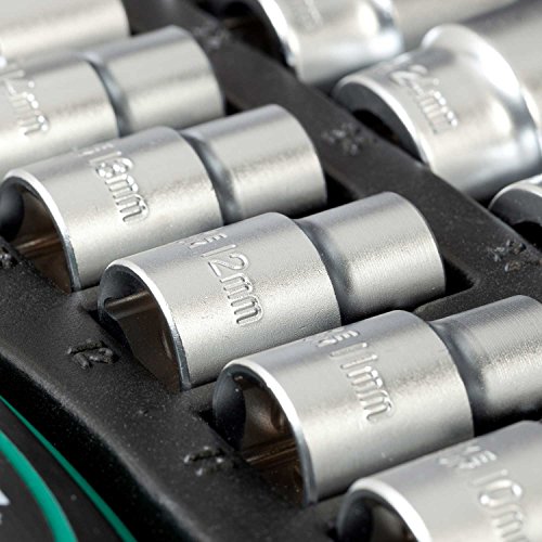 Steckschlüsselsatz 32tlg | WIESEMANN 80096 | Chrom-Vanadium Stahl | Steckschlüssel-einsätze | 1/2″| Knarre | Adapter | Zündkerzen-Einsatz | im Werkzeugkoffer - 3