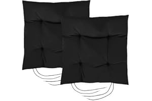 Gardenista Garden Chair Seat Cushion with Ties | Slip Free Hypoallergenic Tufted Pad | Water Resistant Thick Quality | Great for Indoors & Outdoors | Secure Ties (2 Piece, Black)