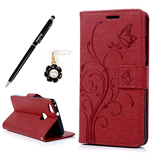 Huawei P10 Lite H  lle Badalink Schutzh  lle Leder PU TPU Handyh  lle Gemalt Rot Handytasche Wallet Case St  nder Magnet-Schloss Cover Flipcase   Eing