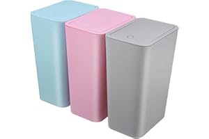 Wrymish Poubelle de Salle de Bain 10L, Petite Poubelle de Cuisine avec Couvercle pour Cuisine, Chambre, Salon, Salle de Bains, WC, Chambre pour Enfants (Gris, Bleu, Rose)