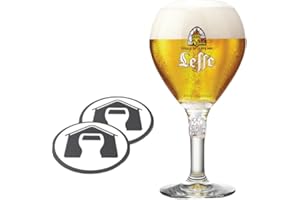 GarageBar | Verre à bière Leffe – Pinte | Verre à bière calice à pied | Produit officiel | Livré avec 2 tapis anti-goutte à bière (1, pinte/50 cl)