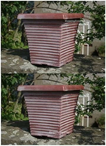 2 x TALL TAPERED SQUARE PLANTER POTS GARDEN PATIO INDOOR OUTDOOR FLOWER HERB POT