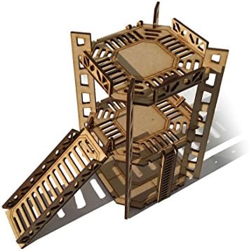 PixieBitz Industrial Tower D - 2 Level Rig Platform - Futuristic Necromunda Warhammer 40k Wargaming Building Scenery 28mm Scale