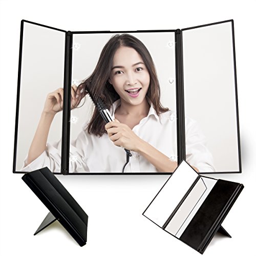 Luxebell Make up Spiegel,Beleuchteter Schminkspiegel mit 8 LED-für kosmetisches Make-up und Rasur, Standspiegel mit Batterie, für die Reise oder das Bad, schwarz - 2