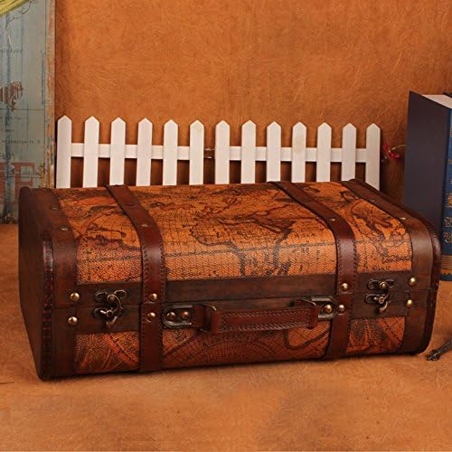 Y&amp;M Antique trunk storage box. bar shooting prop. map type of portable vintage storage box. favorite ornaments