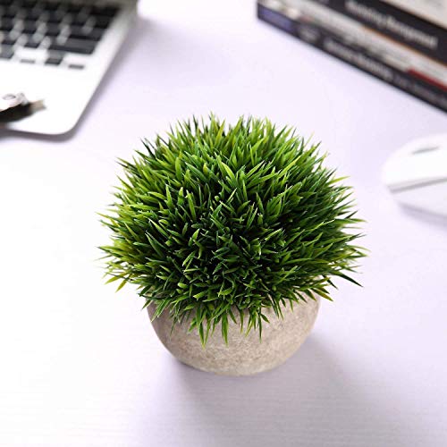 T4U Künstliche Grün Gras Bonsai Kunstpflanze mit grauen Topf, für Hochzeit/Büro/Zuhause Dekoration – 3er Set - 5