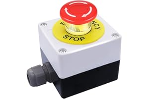 dstfuy Emergency Off Pressure Switch, 1NC, 1NO Waterproof IP65 Red Shield, Mushroom Emergency Off Switch with AC 660 V 10 A, Emergency Off Switch Box, Emergency Off Switch (White)