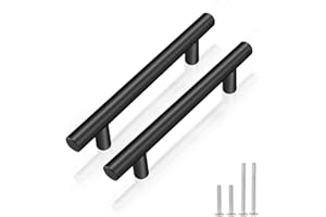 PinLin 15 Pack Cabinet Handles Hole Center 96mm Flat Black Kitchen Door Handles Stainless Steel Cabinet Pulls Furniture Hardware T Bar Cupboard Door Handles