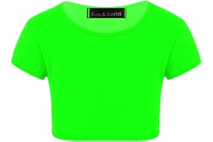 GUM & BERRIES Enfants Filles Néon Fluorescent Plaine À Manches Courtes Crop Tops T-Shirt Tee Top Dance Wear Gymnastique Déguisements Âge 3-14 Ans