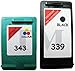 Produktbild Wiederaufbereitete Tintenpatronen Combo 339 schwarz & 343 Farbig passend für HP Photosmart 2500,2571, 2573, 2575, 2575 V, 2575 x i, 2577, 2578, 2605, 2608, 2610, 2710,2713, 8030, 8050,8150, Pro B8350, Pro B8353