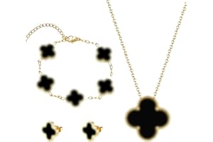 SPHERETRON Vierblättriges Kleeblatt Schmuckset,Vierblättriges Glücksklee Schmuck Set,Vierblättriges Armband,Vierblättriges Anhänger Halskette,Ohrstecker,Emaille Schmuck Set für Damen Mädchen(Schwarz)