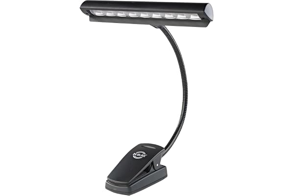 K&M 12249 Lampe de pupitre Orchestra Light Eos Schwarz - Abat-jour de 21 cm - Clip avec col de cygne, sac de transport inclus