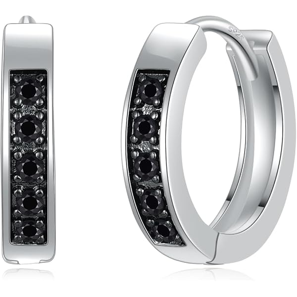 Boucles D'oreilles Argent 925 Créoles Dorées Rectangulaire Résine Noire