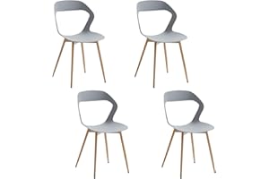 JZGORC Juego de 4 Sillas de Comedor Nórdicas, Sillas de Cocina, Piernas de Silla Metálica, Diseño de Respaldo Hueco Grande, Adecuado para Salas de Estar, Salas de Ocio - Gris + Madera