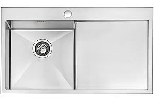 JASSFERRY Lavello da cucina Vasca singola in Acciaio Inox Spazzolato, scolapiatti a destra Lavandino, con set di rifiuti