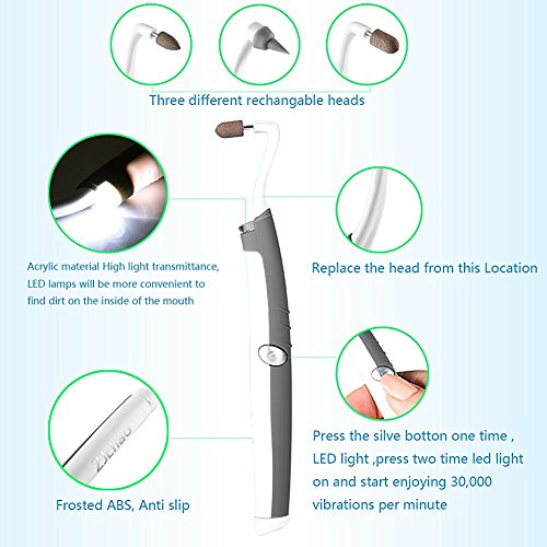 Flylinktech LED Dental Sonic Tool 3-in-1 Teeth Whitening Fleckentfernung Polieren Plaque-Kit mit 3 verschiedenen Köpfen + 2 Batterien - 5