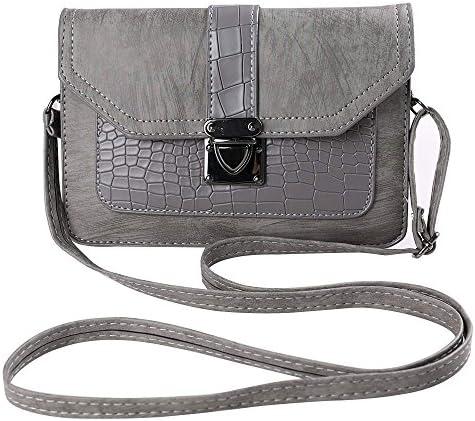 SLectionAccess Women's Ridged Buckle Crossbody Purse Bag fits Cellphones up to 6.5" x 4.3", Gray