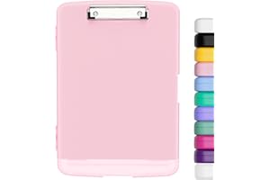 Hnogri Plastikowy plastikowych Podkładka zaciskowa, schowek do przechowywania folderów z bocznym otworem, klipsy o dużej wytrzymałości, lekki, rozmiar 35 x 24 x 3CM， Różowy