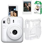 Instax Mini 12 Fotoğraf Makinesi-10'lu Film-Şeffaf Pleksi Kılıf ve Fotoğraf &Ccedil;er&ccedil;evesi Seti 2 Beyaz