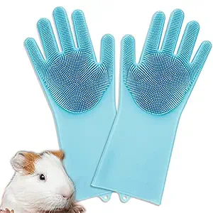 Tierecare Guinea Pig Washing Gloves Bathing Grooming Shampoo Brush Silicone Rabbit Hair Removal High Density Teeth Dog Cat Small Pet Massaging Glove