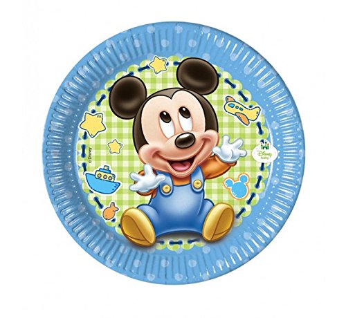 Disney Baby Mickey Maus - 8 Pappteller 20 cm Kindergeburtstag blau