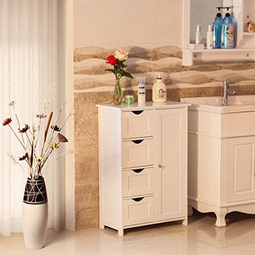 Songmics Badschrank Beistellschrank Kommode mit 4 Schubladen u. 1 Schrank-Abteil aus Holz weiß 55 x 81 x 30 cm (B x H x T) LHC41W - 2