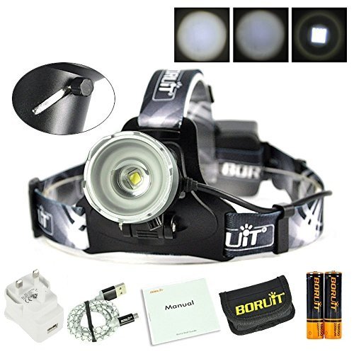 Boruit Led stirnlampe kopflampe Späteste Version LED-Hauptfackel, super helles XM-L2 LED-Scheinwerfer-Licht Zoomable nachladbare Scheinwerfer-Taschenlampen-Kopf-Lampe für kampierendes fischendes Radfahren laufendes wanderndes Jagd-kletterndes Sicherheits-Licht