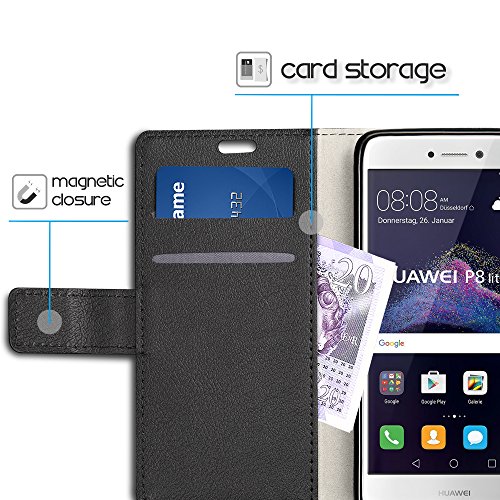 Funda Huawei P8 Lite 2017 SLEO Cartera Carcasa Piel PU Suave Flip Folio Caja Super Delgado  Estilo Libro Soporte Plegable y Cierre Magn  tico  para Huawei P8 Lite 2017 - Negro