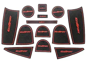 CAR DROME Soft Rubber Premium Mats for Ford Eco Sports (2018-2019-2020) - Red, Black- Set of 13 Pieces