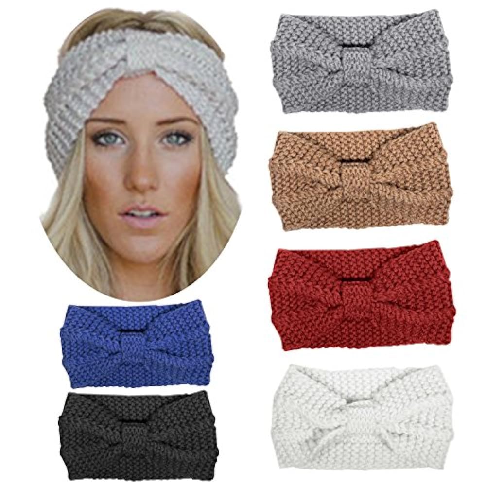 HBF 6 stk Kopfband aus Stirck Haarband Häkelarbeit Schleifeformig Stirnband Winter und Frühling