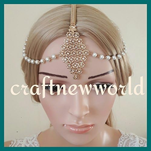 Gold flowers and crystals Indian Tikka style headpiece.
