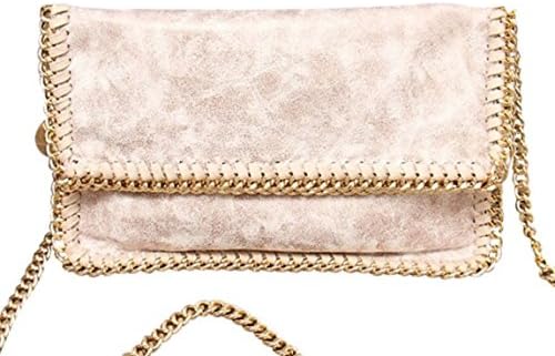 HandbagCrave® Nisha Gold Chain Hardware Shoulder Bag Clutch Bag - with gold disk &amp; 4 ways to carry (Beige)