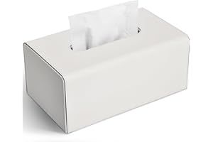 KINGFOM Rectangular Tissue Box Cover, Decorative Tissue Box Holder for Home, Office, Car – Stylish PU Leather Tissue Boxs for Desk or Vanity (White, Rectangular)