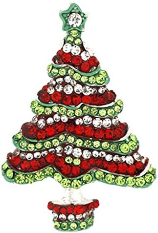 Brooches Store Red, Clear and Peridot Green Crystal Christmas Tree Brooch Silver