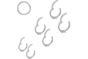 HAOSELL 6 unidades de 8/10/12 mm 16 G de acero inoxidable para mujer, hombre, septum, clicker, anillo de nariz, juego de orejas, labios, piercing para labios, cartílago de aro para hombres