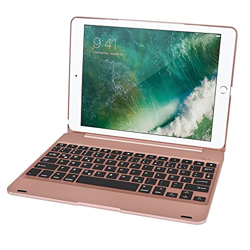 iPad Air 2/Pro 9.7 Bluetooth Tastatur Hülle, Collen Bluetooth Keyboard Case mit Auto Sleep / Wake Funktion, Deutsches Tastaturlayout (Rose Gold)