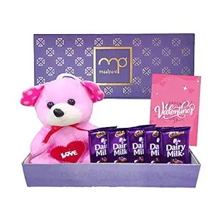 Maalpani Valentines Gift | Teddy Bear and Dairy Milk Set Chocolate Gift - Valentine Day Gift for Girls Boys Boyfriend Girlfriend Husband Wife Love ? Chocolate Day and Teddy Day Gift