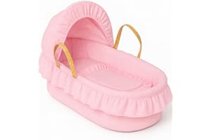 Cuddles Collection Dolls Moses Basket – Pink Broderie Anglaise Bedding, for Kids & Toddlers