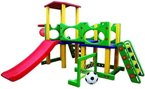 Lasse Spela Play House with Slide, Ladder, Basketball and Goal Balls 226X232X157 cm, Multi