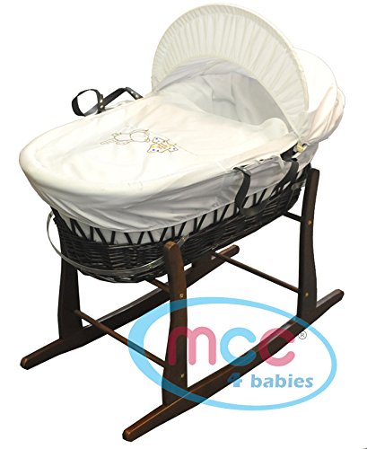 Full Set Brown Wicker Moses Basket With Mattress, Cover and Rocking Stand by MCC