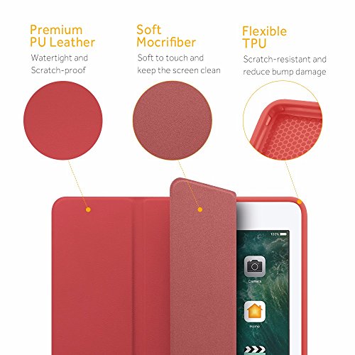 iPad 9.7 2017 Hülle, EasyAcc Ultra Dünn iPad 9.7 Zoll 2017 Smart Cover mit Automatischem Schlaf Funktion und Standfunktion – Hochwertiges PU Leder Hülle (Rot, Kunstleder, Ultra Dünn) - 8