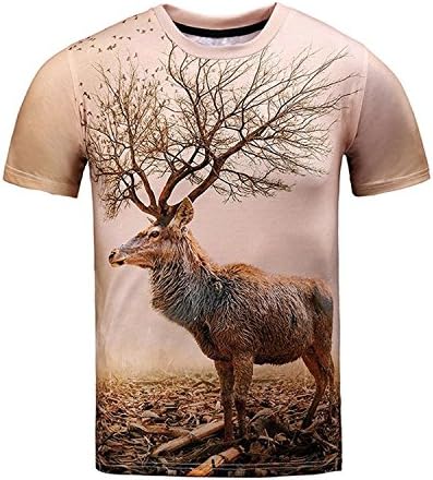 Dragon868 2018 Men’s Novelty 3D Deer Print Short Sleeve Round Collar T-Shirts Tops (Brown, XXL)