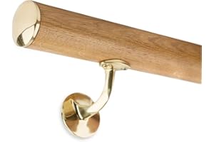 TREPPEN- UND GELÄNDERSTUDIO GRABER Graber Set main courante ronde en chêne verni avec 2 embouts en laiton Ø 45 mm/longueur 1250 mm