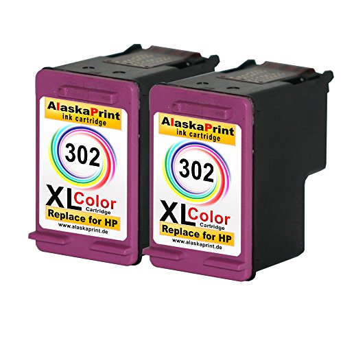 Alaskaprint 2x Tintenpatrone Kompatibel für Hp 302 XL 302XL Farbig Color HP DeskJet 1110 2130 3630 HP Envy 4520 e-All-in-One 4524 e-All-in-One HP OfficeJet 3830 4650 3800 Series - 2