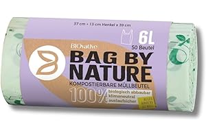 BIOvative PRODUCTS Bolsas compostables para residuos orgánicos 6L con y sin asa - 200 Bolsas - Fabricadas en Alemania, 100% compostables y biodegradables - también en 10L, 20L, 30L