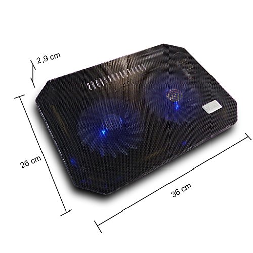 LS Premium Notebook Kühler LS-S200A | Laptop Cooling Pad Ständer| 2x Lüfter / 14 cm Fan | mit 2 x USB HUB und blaue LED | 10″-15″ Zoll - 4