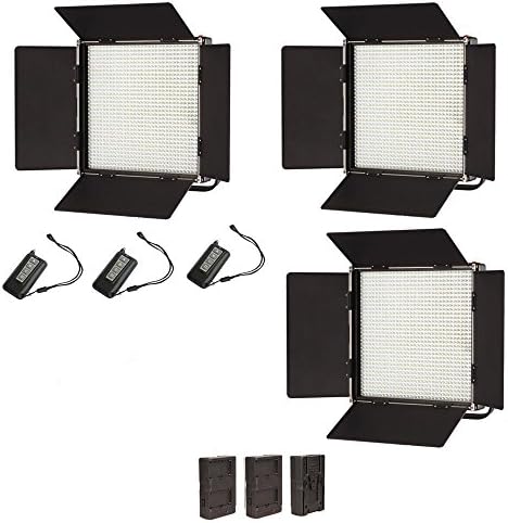 ILED 1024A Daylight LED Studio Panel 3-Light Kit with LCD Touch Screen and V-Mount Plate + Wireless Remote Controller + Battery Converter Adapter + Softbox