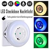 LED Nachtlicht mit Dämmerungssensor Emotionlite Steckdose Nachtlampe Kinder Schützen Steckdose Orientierungslicht Stimmungslicht Multi-Farben (Grün, Blau, Warmweiß) Auswechselbar Helligkeitssensor 0.6W Max. 3680W 16A (2 Stück) - 2